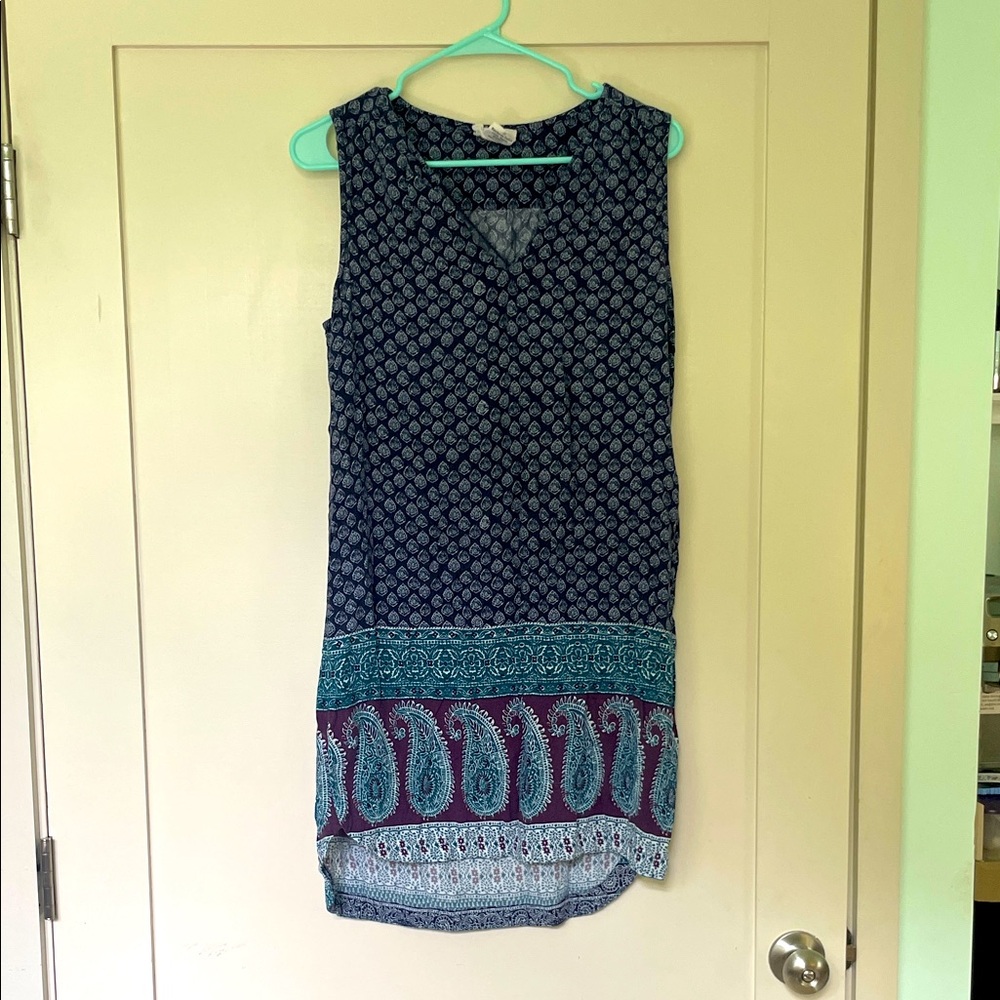 beachlunchlounge Navy and Teal Paisley Shift Dress